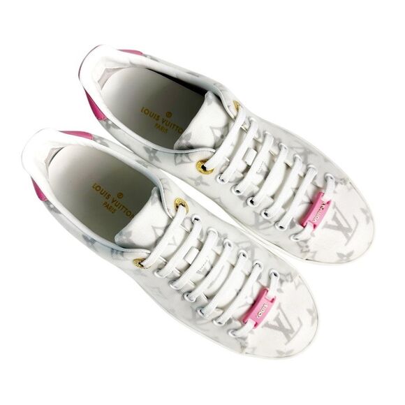 LOUIS VUITTON Frontrow Pink Monogram Sneakers Size 37 US 7 Lace Up LV Logo Low - Picture 5 of 12